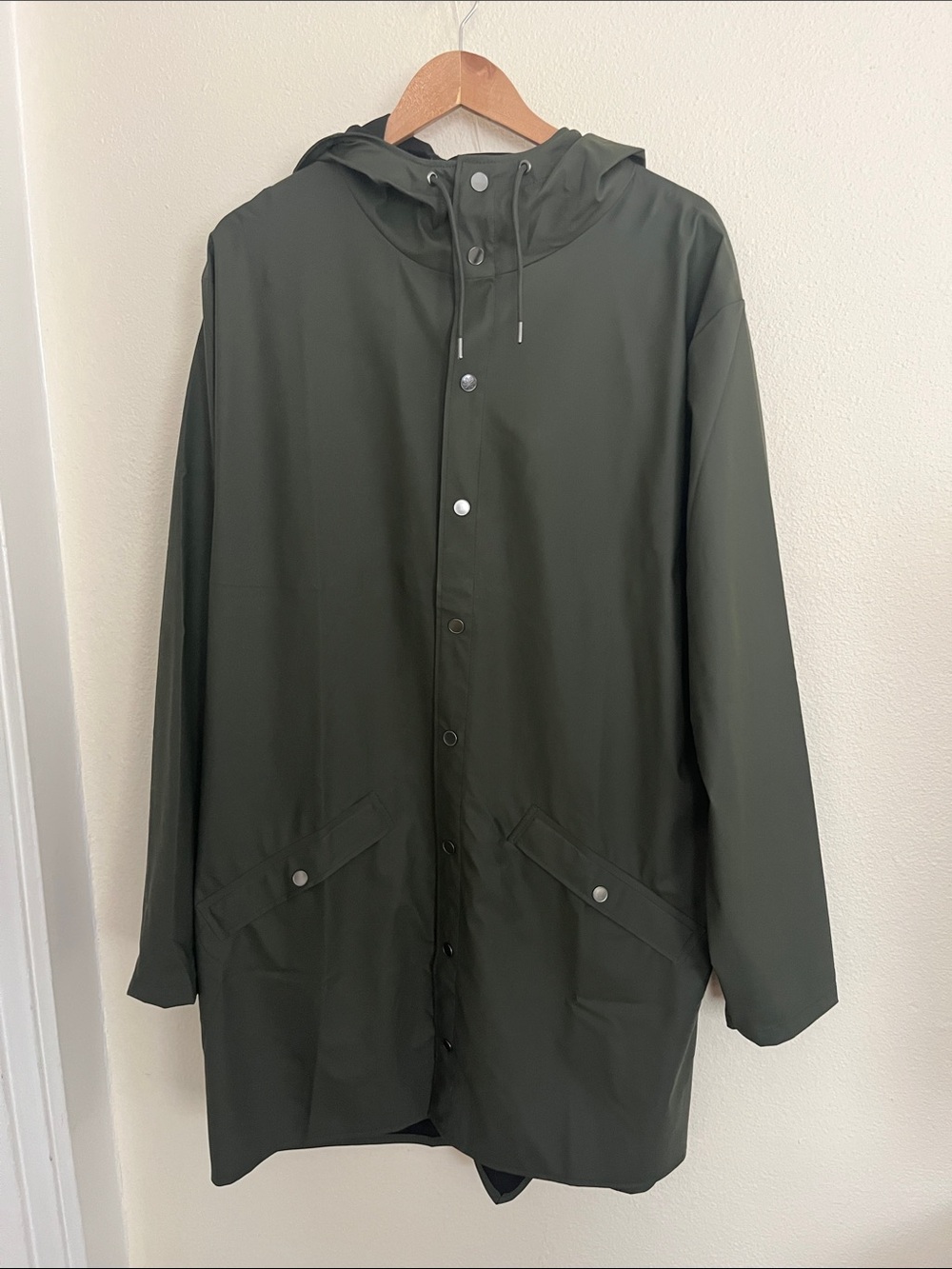 Rains Unisex Hooded Raincoat in Olive